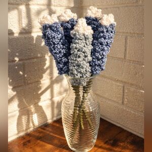 6 handmade Crochet Bluebonnets